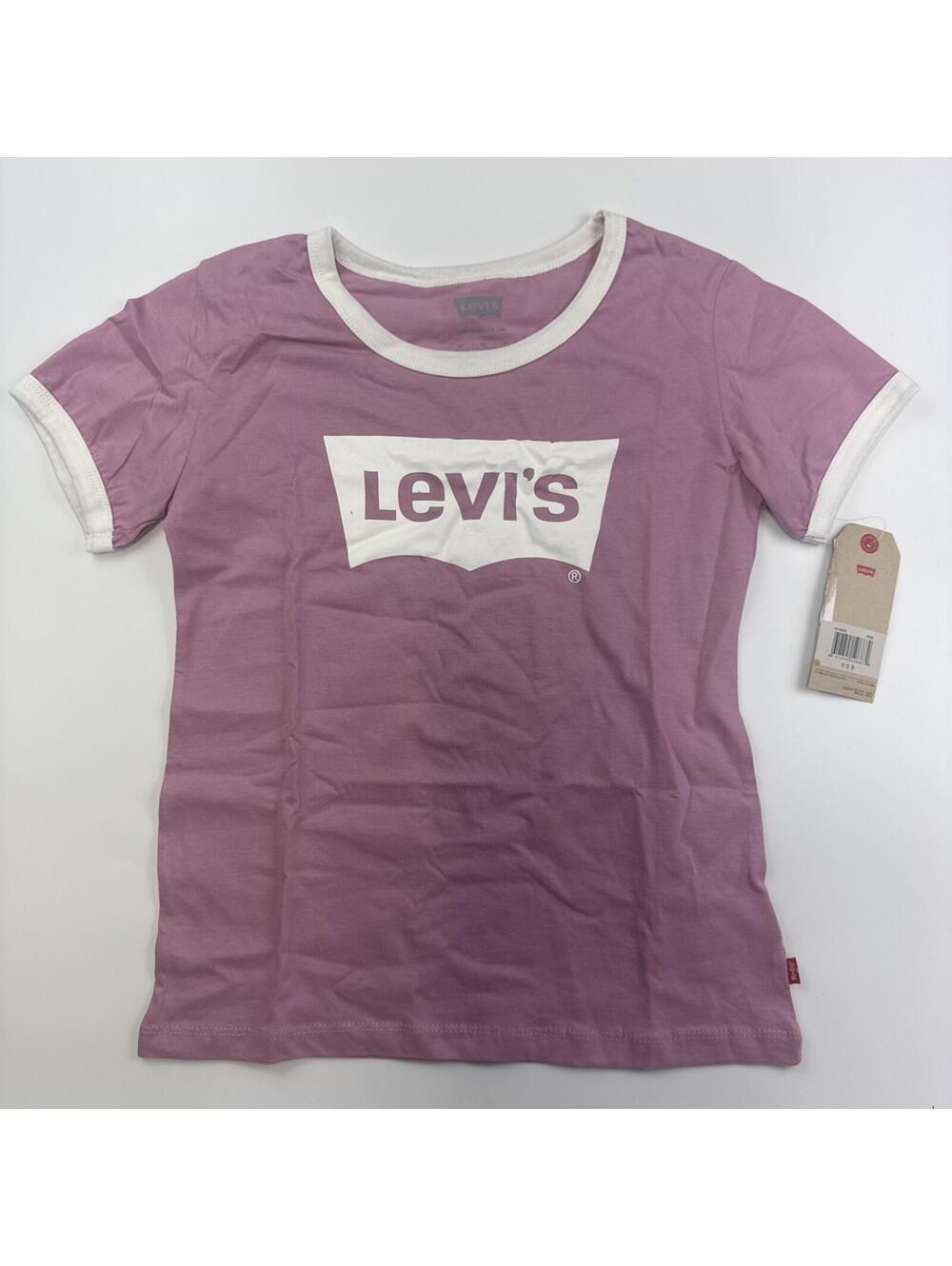 Levi's Logo Ringer Tee Girls Size Medium Crewneck Short Sleeve Pink Logo Design